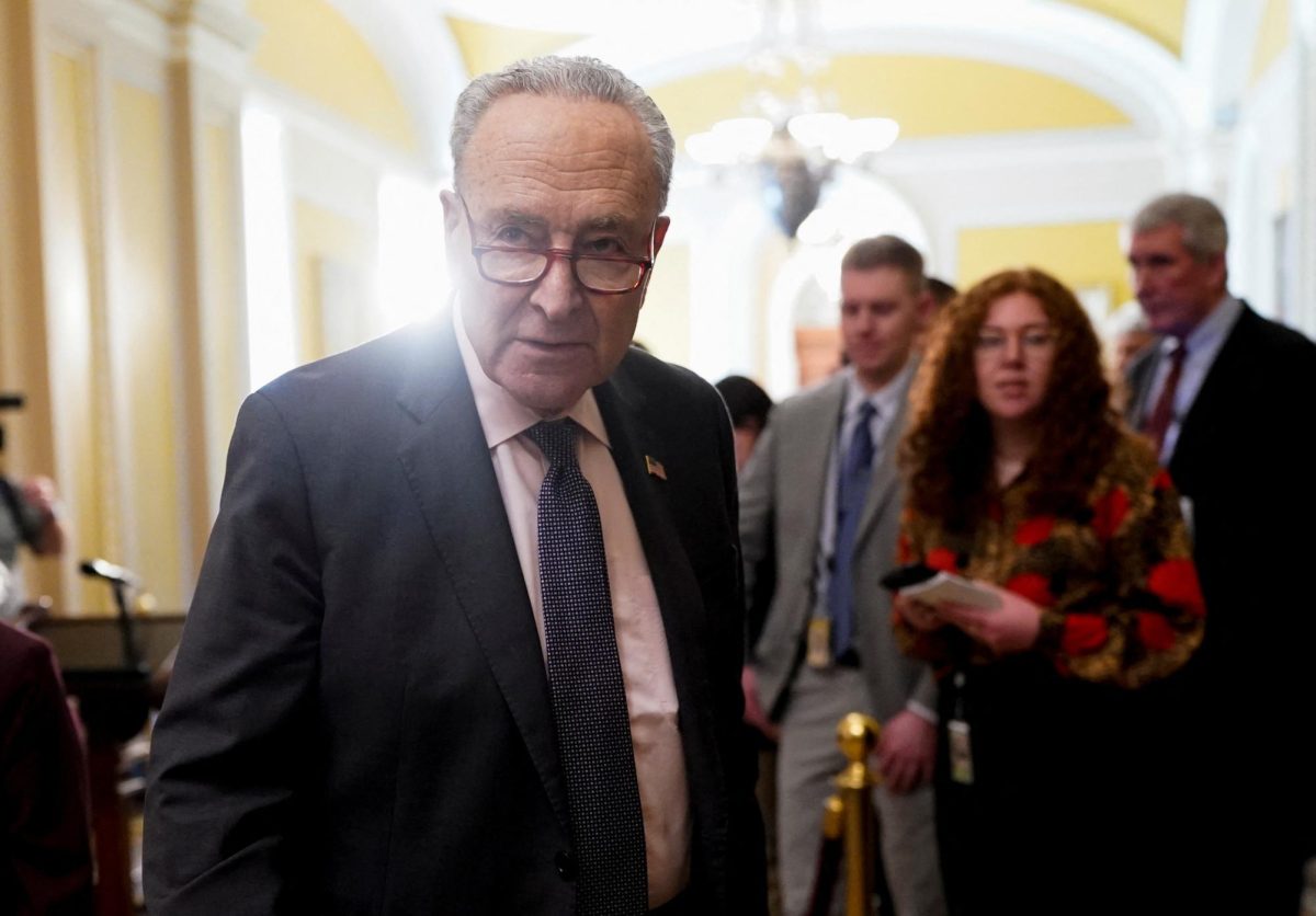 Senate Minority Leader Chuck Schumer (D-NY) walks on the day of the Senate Democrats' weekly policy lunch on Capitol Hill in Washington, D.C., U.S., February 25, 2025. REUTERS/Nathan Howard
