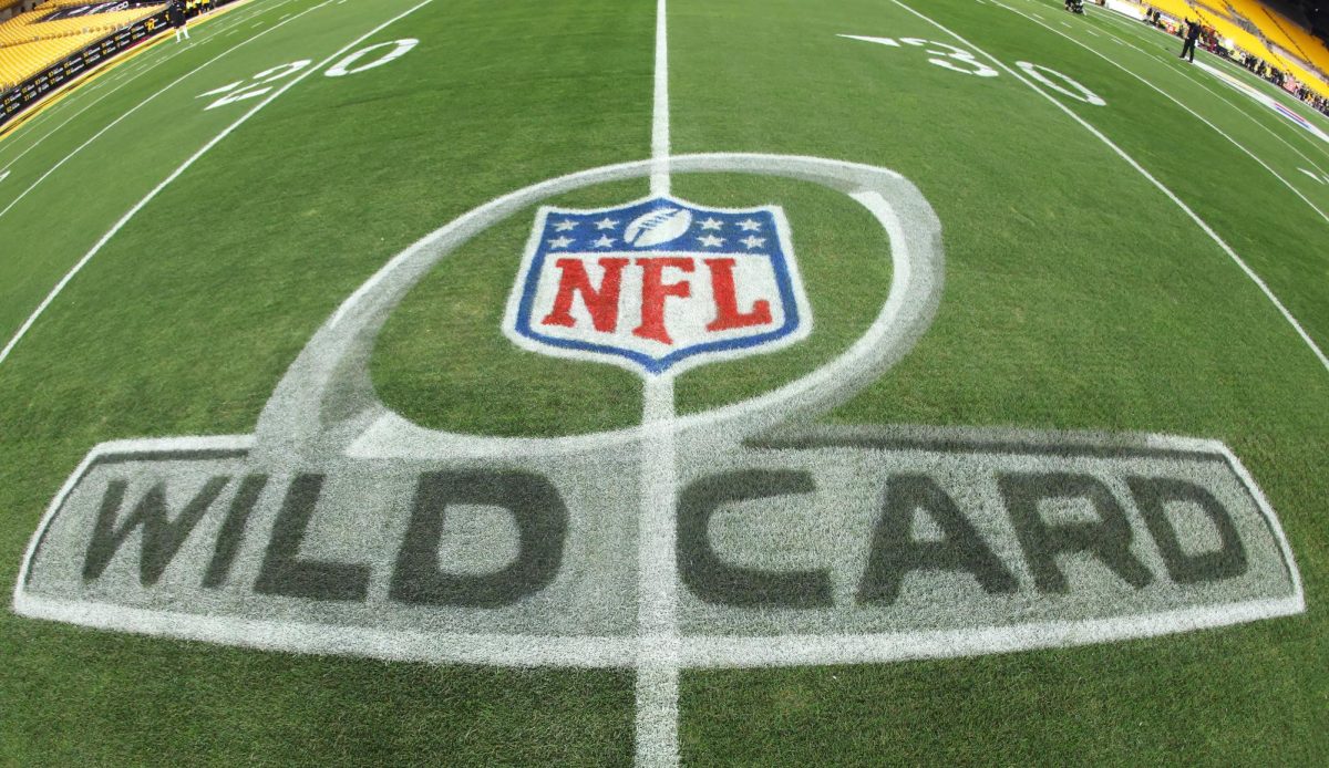 Jan 12, 2026; Pittsburgh, PA, USA; NFL Wild Card logo on the field before the Pittsburgh Steelers host the Houston Texans in an AFC Wild Card Round game at Acrisure Stadium. Mandatory Credit: Charles LeClaire-Imagn Images